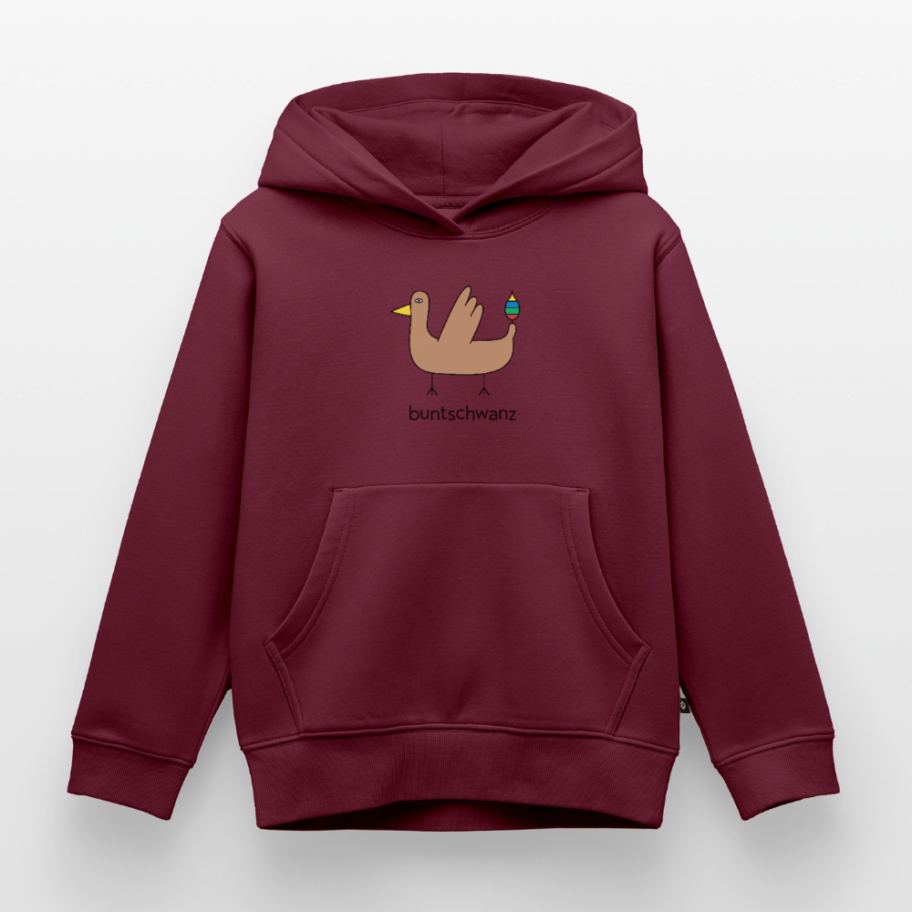 Kinder-Hoodie „Original buntschwanz“ mit Feder-Schwänzchen | buntschwanz - Burgunderrot