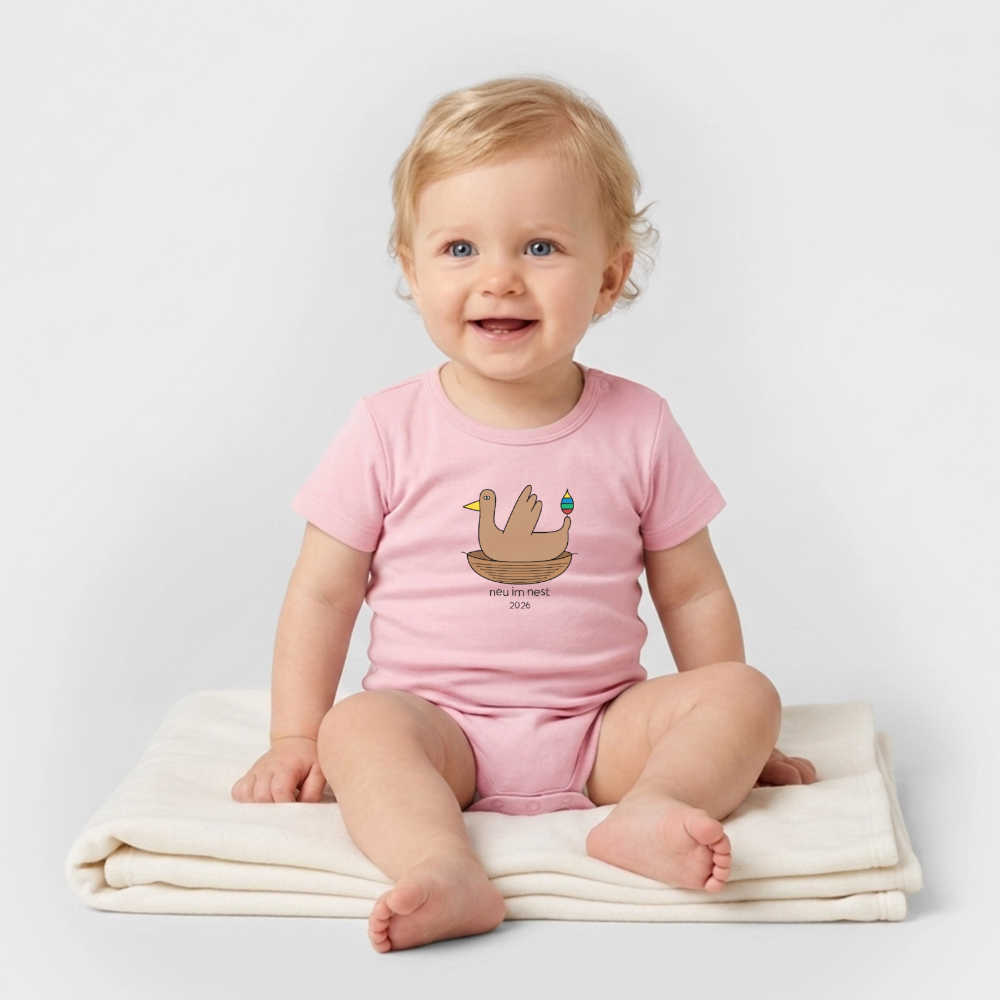 Babybody „neu im nest 2026“ – Bio-Baumwolle | buntschwanz - Hellrosa